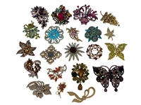 (21) Flower and Butterfly Costume Jewelry Brooches