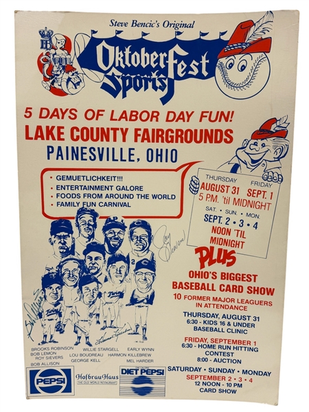 Advertising Cardboard Cleveland Indians Signed by Harmon Killebrew, Roy Sievers, Bob Allison