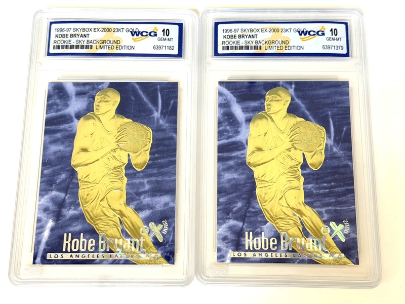 (2) Kobe Bryant WCG Graded 1996-97 Skybox Ex2000 23kt. Gold Gem Mint 10