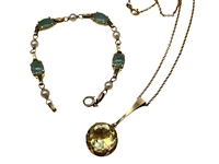 14k Gold Jade and Citrine Jewelry Necklace and Bracelet