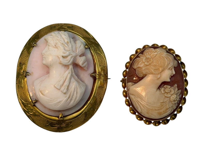 (2) 10k Gold Cameos