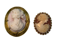 (2) 10k Gold Cameos