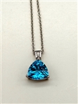 14k White Gold Blue Topaz and Diamond Pendant With Appraisal