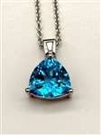 14k White Gold Blue Topaz and Diamond Pendant With Appraisal