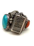 Southwest Sterling Silver Turquoise and Coral Holabird Ring