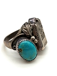Southwest Sterling Silver Turquoise and Coral Holabird Ring