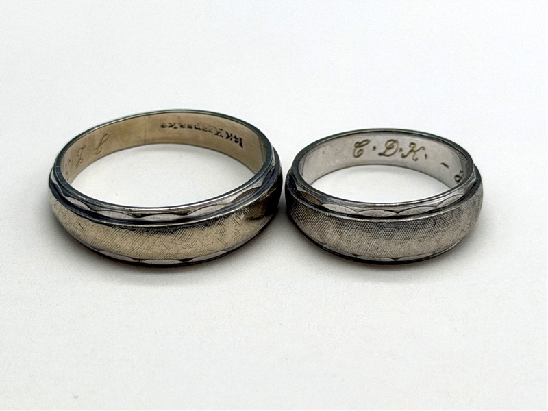 (2) 14k White Gold Wedding Bands