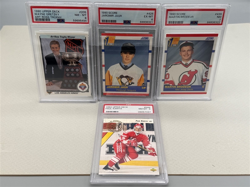 (4) Graded Hockey Cards; Gretzky, Jagr, Kariya, Brodeur