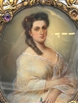 Hand Painted Portrait Miniature in Jeweled Gilt Frame