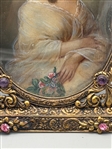 Hand Painted Portrait Miniature in Jeweled Gilt Frame