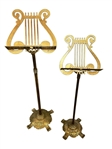 (2) Vintage Brass Music Stands Lyre Harp Shape