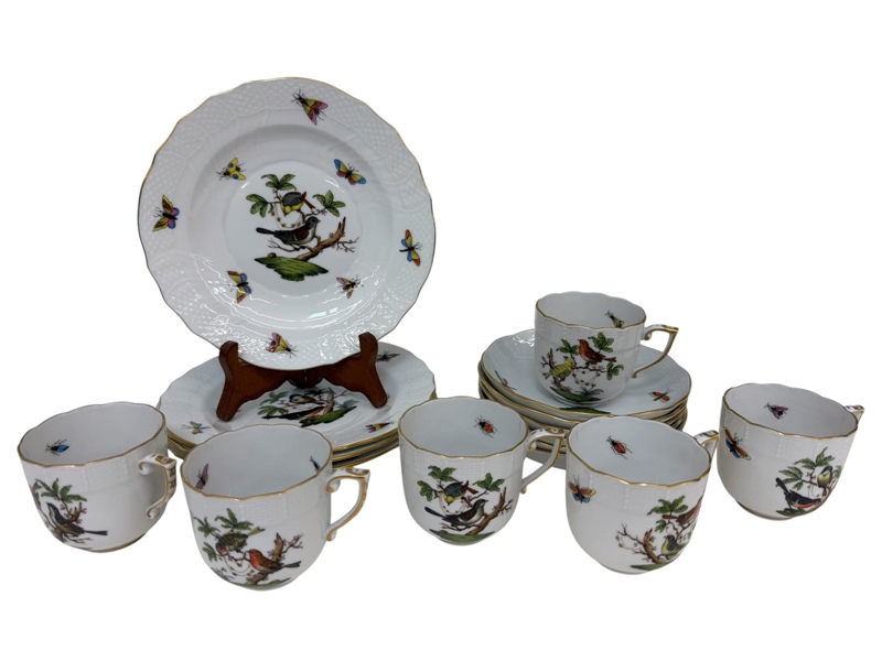 Herend Rothschild Bird Tea Cups and Saucers, Side Plates