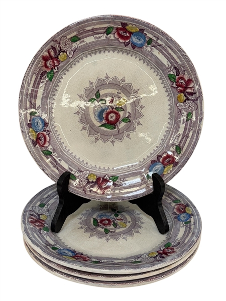 (4) E. Challinor Rosetta 19th Century Staffordshire Transferware Plates