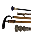 (5) Walking Canes; Brass, Glass, Silver Plate, Pewter