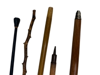 (5) Walking Canes; Brass, Glass, Silver Plate, Pewter