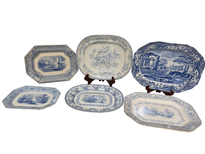 (6) Transferware Platters; Clementson, Spode, Florentine, Heath