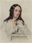 Hand Painted Portrait of a Woman Matted and Framed