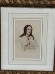 Hand Painted Portrait of a Woman Matted and Framed
