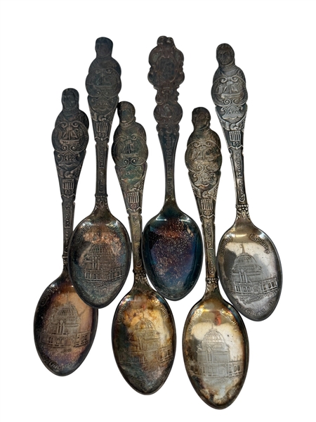 (6) Columbian Exposition Silver Plate Souvenir Spoons