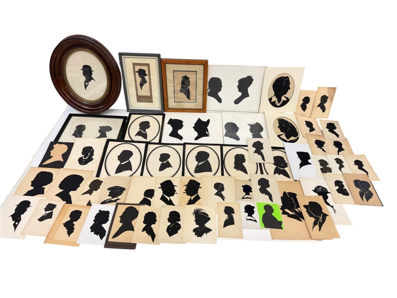 (58) Unsigned Hand Cut Silhouettes (4) Framed