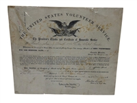 1864 U.S. Volunteer Service Document With Abraham Lincoln Stamp Signature