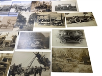 (25) Real Photo Postcards Wagons, Horses, Cars, Grocers