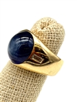 14k Gold Star Sapphire Cabochon Ring, Baguette Diamonds
