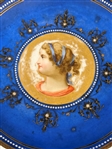 Sevres Style Portrait Plate with Ormolu Stand Cobalt Blue