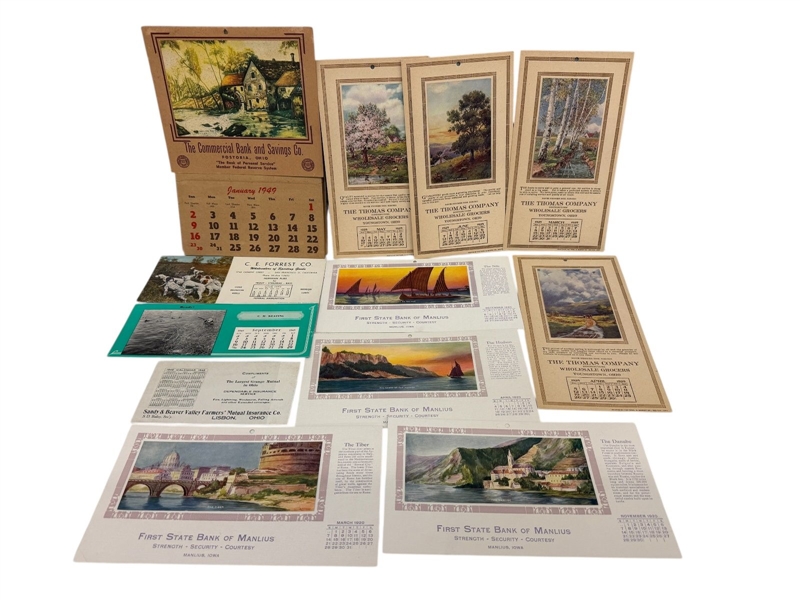 Group of Advertising Calendars; 1920s, 40s, 50s