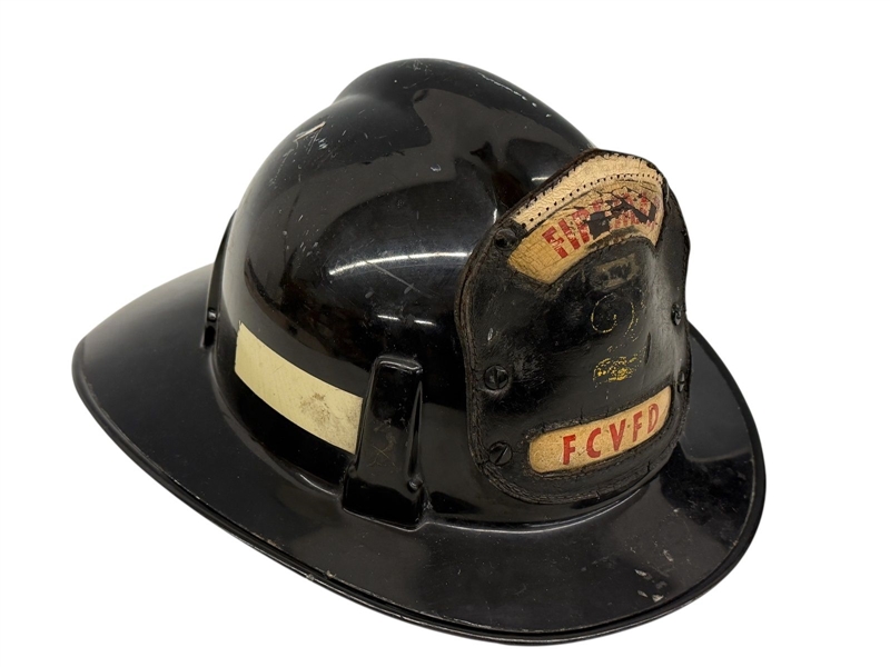 Vintage Firemans Helmet With Leather Badge