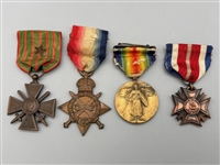 (4) World War I French, British, U.S. Medals