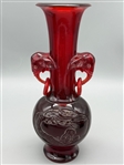 (3) Chinese Cherry Amber Vases Elephant Handles 