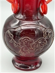 (3) Chinese Cherry Amber Vases Elephant Handles 