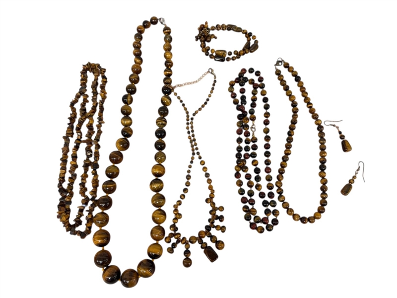 Group of Heavy Tiger Eye Stone Jewelry
