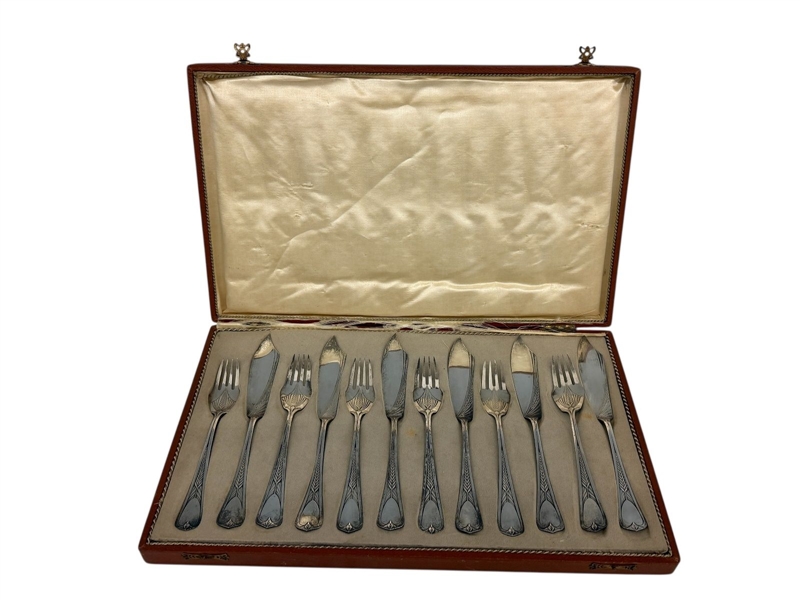 1903-1910 WMF Wurttembergische Silver Plate Fish Service Set In Original Case