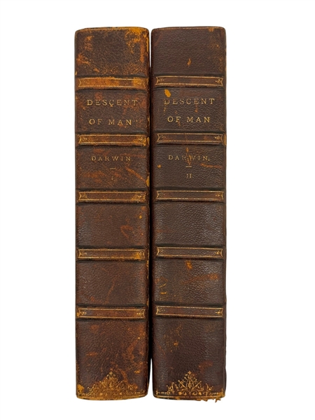 Charles Darwin "Descent of Man" Second Edition 2 Volumes 3/4 Leather