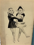 (5) Edward Dobrotka Hand Painted Sketches Ice Skaters, Auto Race and Expression Studies