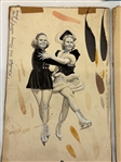 (5) Edward Dobrotka Hand Painted Sketches Ice Skaters, Auto Race and Expression Studies