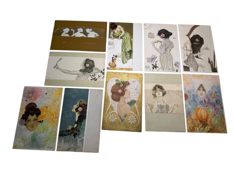 (10) Raphael Kirchner Illustrated Art Nouveau Postcards