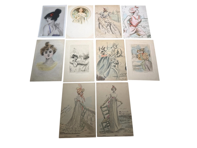 (10) Art Nouveau Postcards; Henri Boutet, Cocorico, Hand Tinted, Womens Fashion
