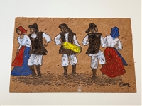 Hand Painted Cork Signed Postcard