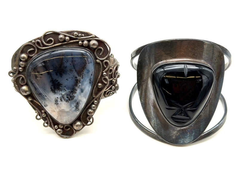 (2) Large Chunky Sterling Silver Cuff Bracelets