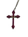 Sterling Silver Chain With Cross Pendant of Rubies, Gold, and Sterling
