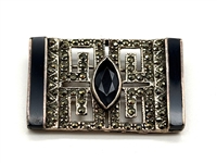 Albert David Signed Sterling Silver Onyx and Marcasite Brooch