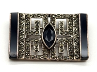 Albert David Signed Sterling Silver Onyx and Marcasite Brooch