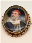 Hand Painted Portrait Brooch Gold and Gold Filled Bands