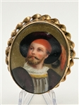 Hand Painted Portrait Brooch Gold and Gold Filled Bands