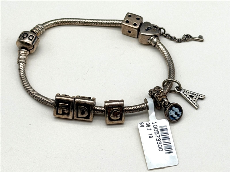 Pandora Sterling Silver Bracelet with 7 Charms