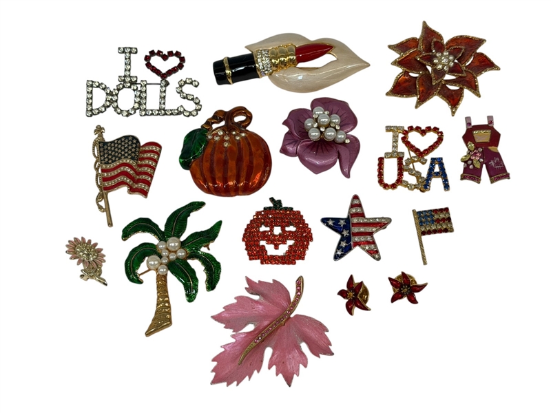 (16) Enamel and Rhinestone Brooches