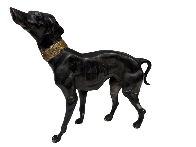 Brass Greyhound Dog Sculpture With Bronzed Patina